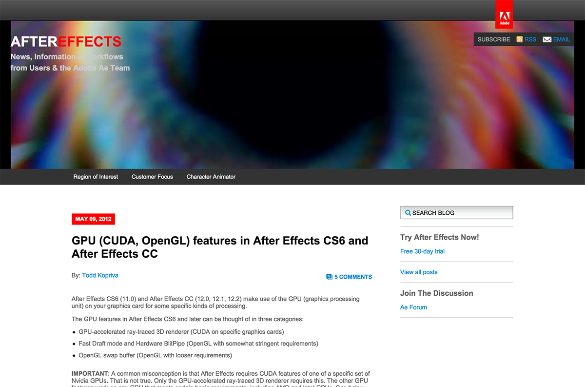 GPU (CUDA, OpenGL) features in After Effects CS6 and After Effects